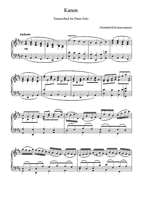 カノン （Canon in D） Intermediate piano - ピアノ - 楽譜 - カントリーアン, 無料楽譜