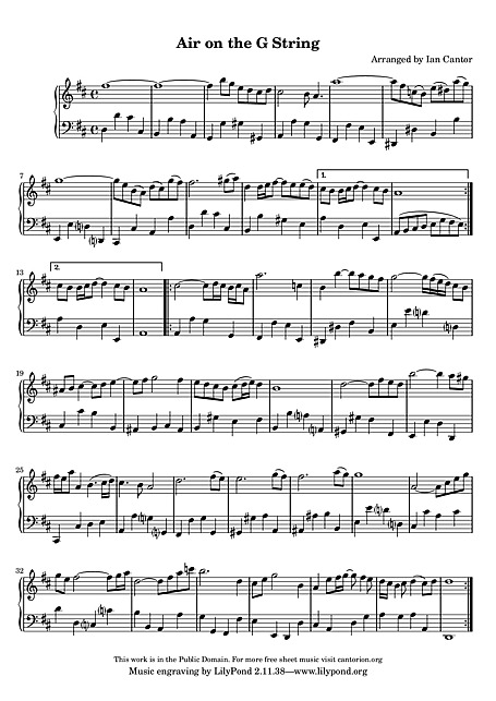 管弦楽組曲 第3番 （Orchestral Suite (Overture) No. 3） G線上のアリア （Air on a G string  (easy piano)） - ピアノ - 楽譜 - カントリーアン
